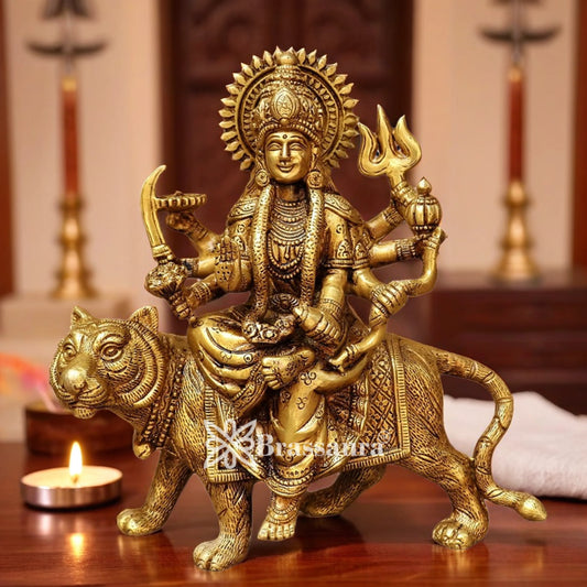 Brass Durga Idol for Home Temple and Decor Height 9 Inches & Weight 3 Kgs