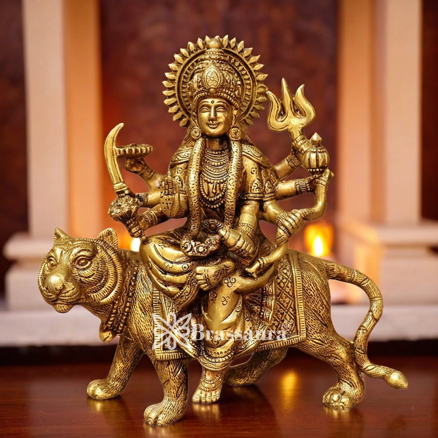 Brass Durga Idol for Home Temple and Decor Height 9 Inches & Weight 3 Kgs