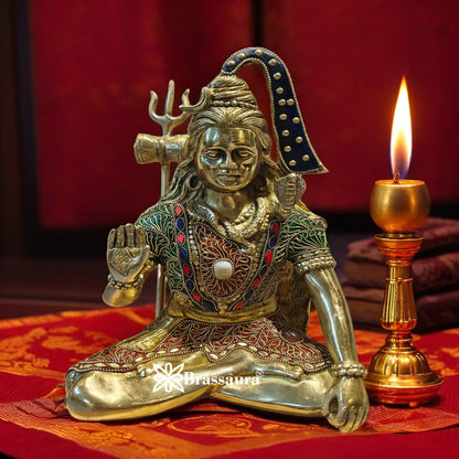Brassaura™ Handcrafted Lord Shiva Brass Idol with Gem Embellishments – Height 12 Inches & Weight 4.8 Kgs