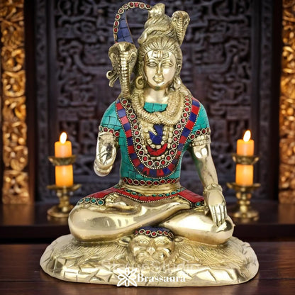 Brassaura™ Gemstone Brass Lord Shiva Sculpture – 11 Inches Height & Weight 4.4 Kgs | Spiritual Ambiance