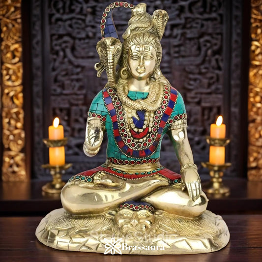 Brassaura™ Gemstone Brass Lord Shiva Sculpture – 11 Inches Height & Weight 4.4 Kgs | Spiritual Ambiance