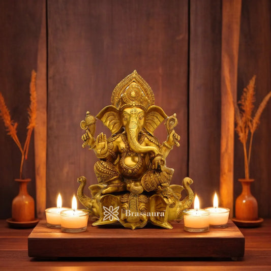 Brass Ganesha Statue For Home Decor And Gift Item Weight 16.7 Kg And Height 17 Inch