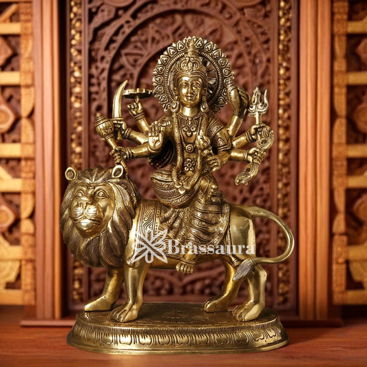 Brassaura™ Brass Durga Mata Murti –Heights 14 Inches, 10.29 Kgs | Divine Sculpture