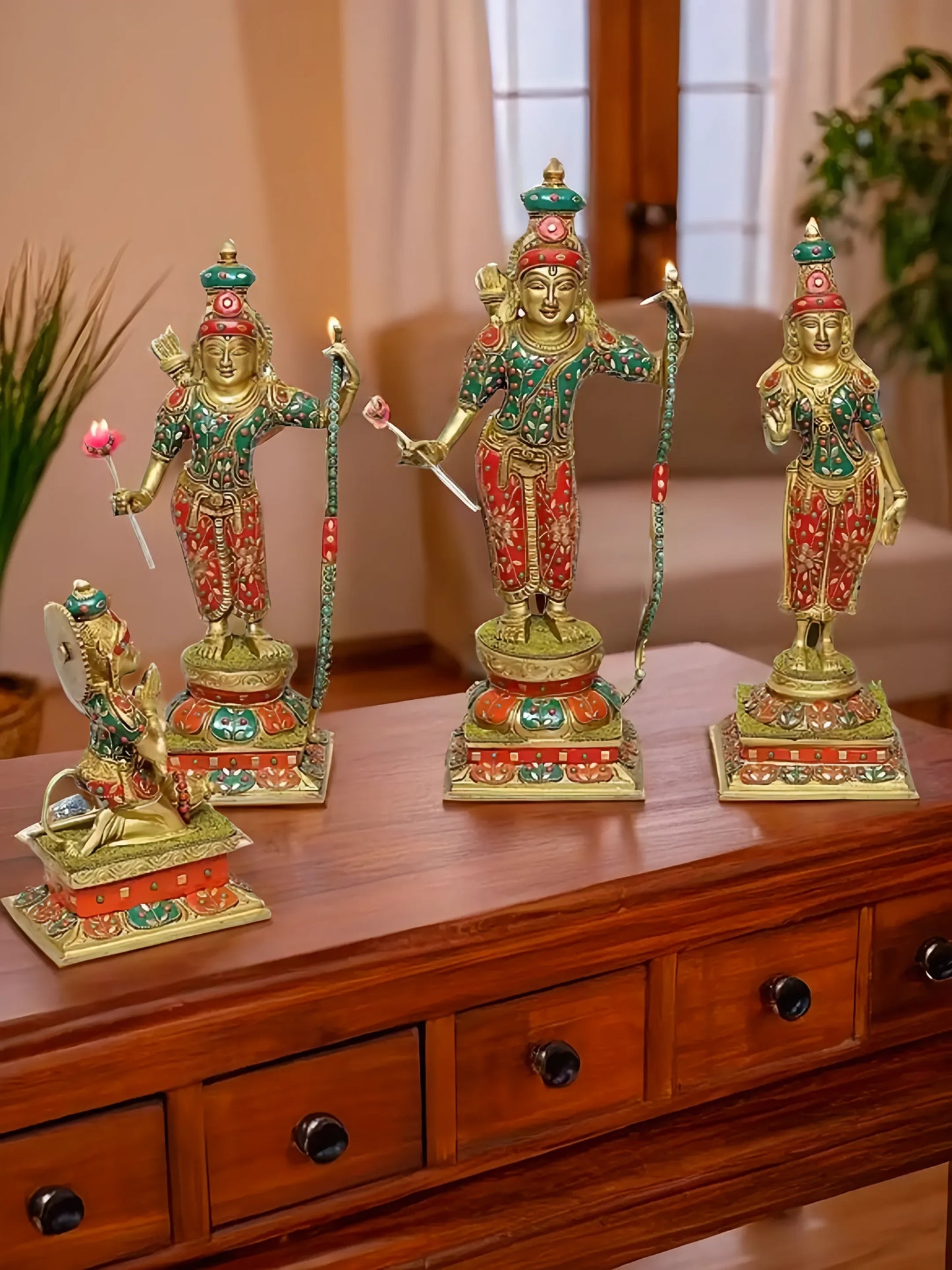 Brassaura™ Brass Gem Stone Work Ram Darbar Idol – Height 12\8 Inches & Weight 20.33 Kgs | Spiritual Masterpiece for Sacred Corners