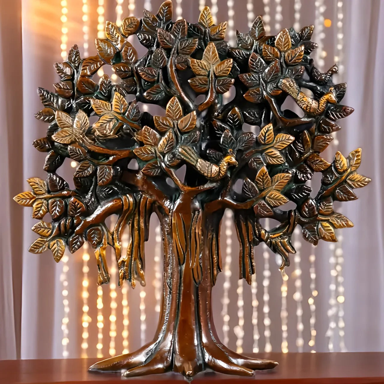 Brassaura™ Pure Brass Handcrafted Kalpavriksha Tree | Tabletop Tree of Life Showpiece | Weight 1.2 Kgs | Height 9.5 Inches