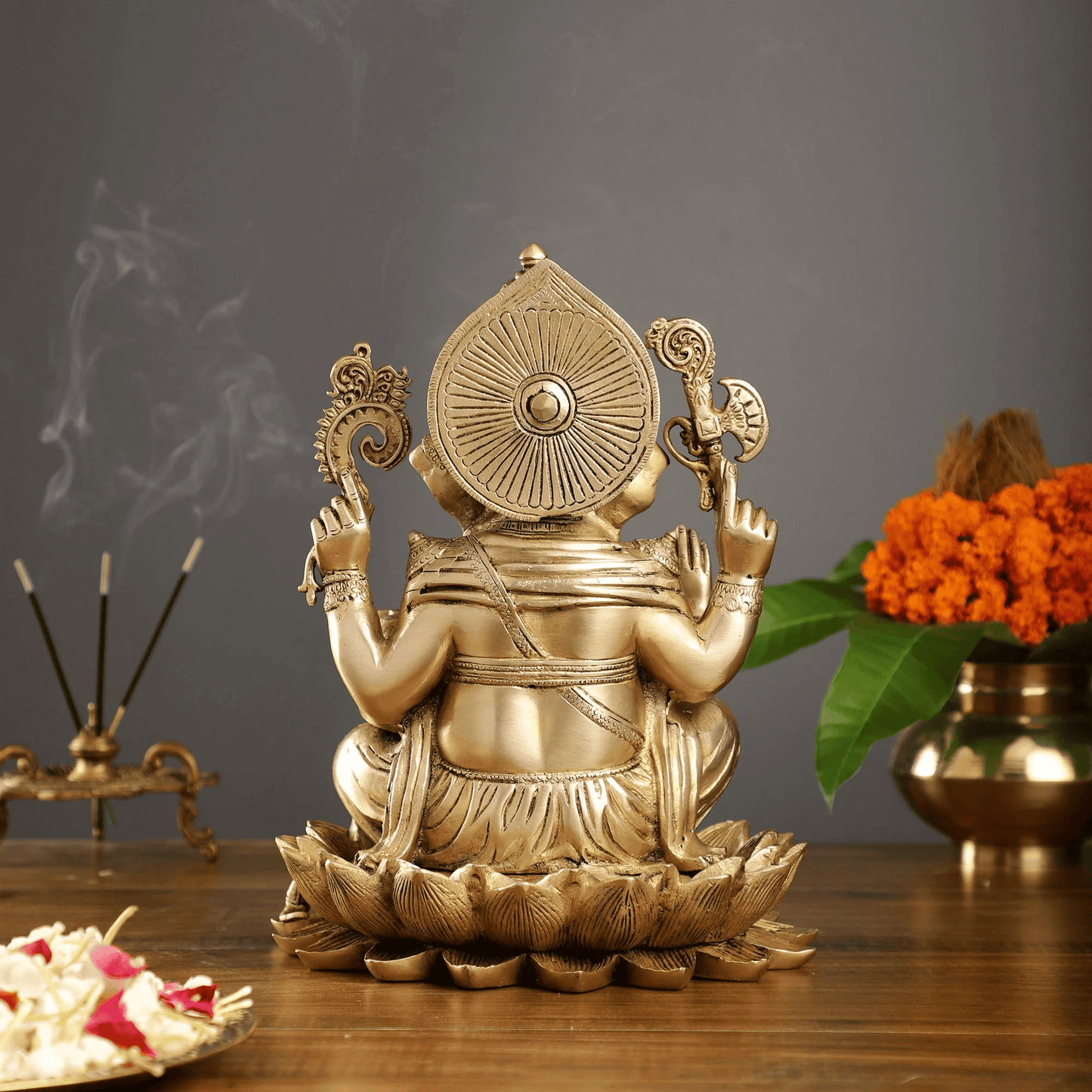 Brassaura™ Brass Ganapati Seated on Lotus | Handcrafted Fine Quality Sculpture | Height 12 Inches & Weight 9 Kgs