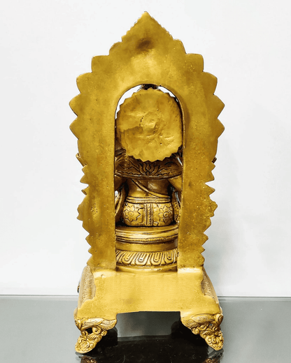 Brassaura® Finely Carved Ganapati Statue on Throne with Two Mooshaks | Height 17 Inches
