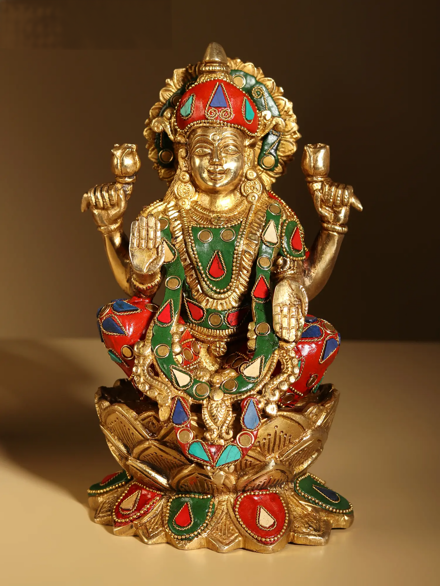 Brassaura® Goddess Lakshmi and Lord Ganesha Pair | Pure Brass with Meenakari Inlay Work | Height 9 Inches & Weight 7.40 kgs