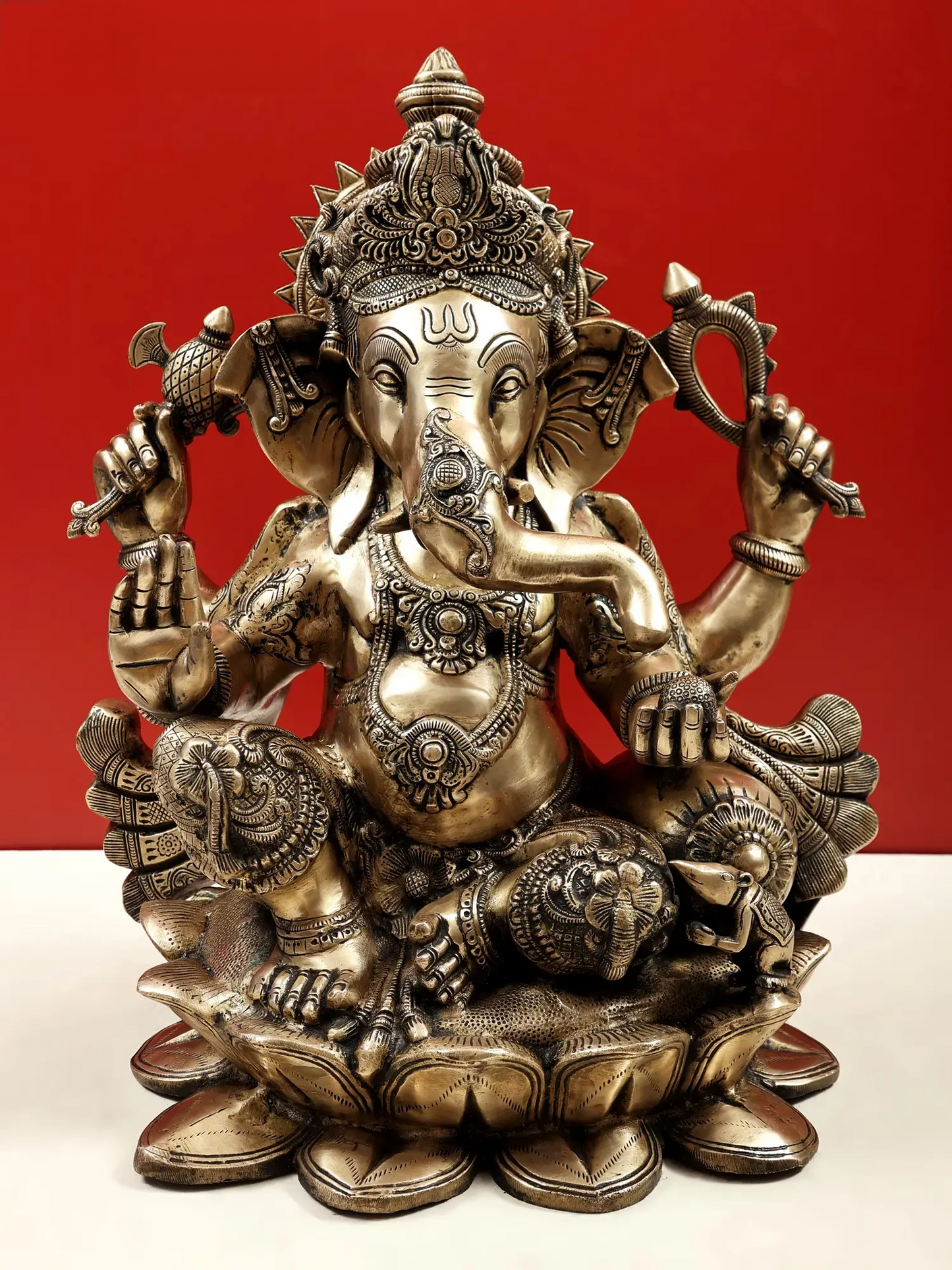 Brassaura™ Majestic Seated Ganesha on Lotus Pedestal | Height 21 Inches & Weight 29 kgs
