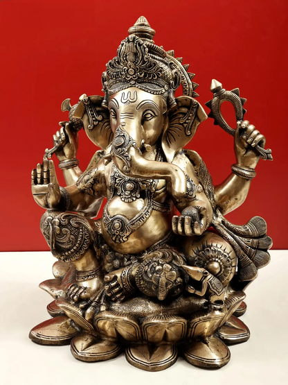Brassaura™ Majestic Seated Ganesha on Lotus Pedestal | Height 21 Inches & Weight 29 kgs