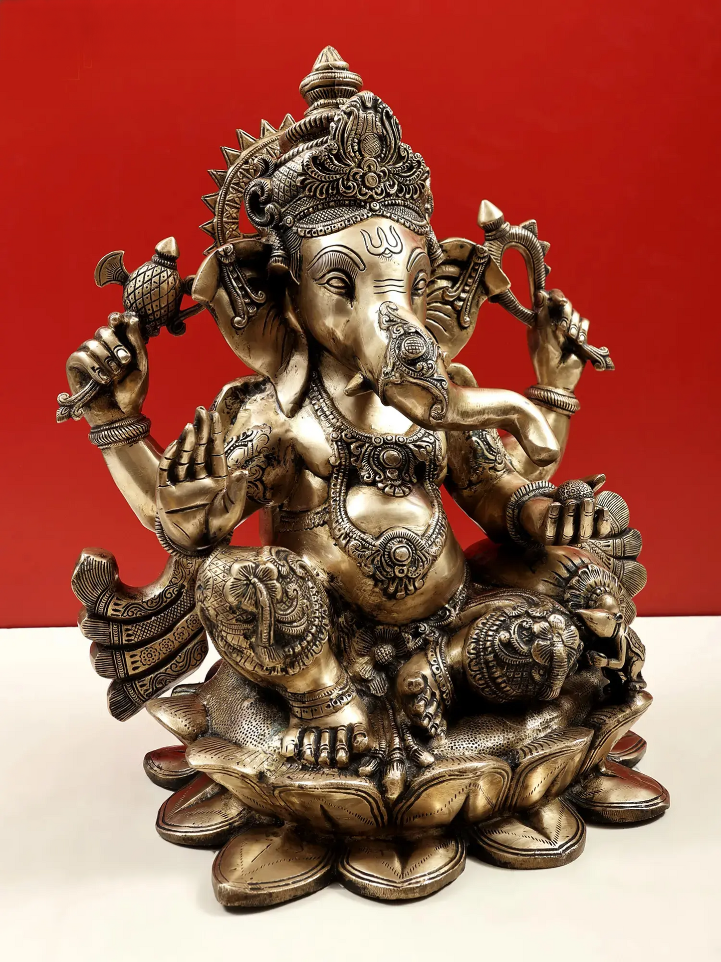 Brassaura™ Majestic Seated Ganesha on Lotus Pedestal | Height 21 Inches & Weight 29 kgs