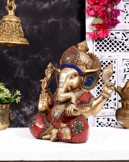 ब्रासोरा® वृंदावन वेणुगोपाल कृष्ण पीतल की प्रतिमा मोर के साथ | एंटीक नीला और सुनहरा रंग | ऊँचाई 20 इंच