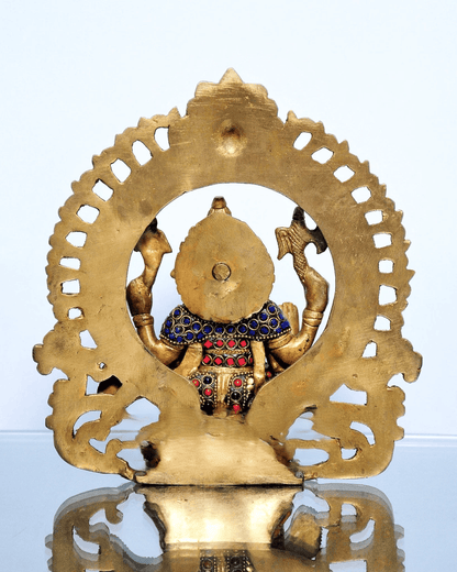 Brassaura® Brass Ganesha Idol with Meenakari Stonework | Height 9.5 Inches