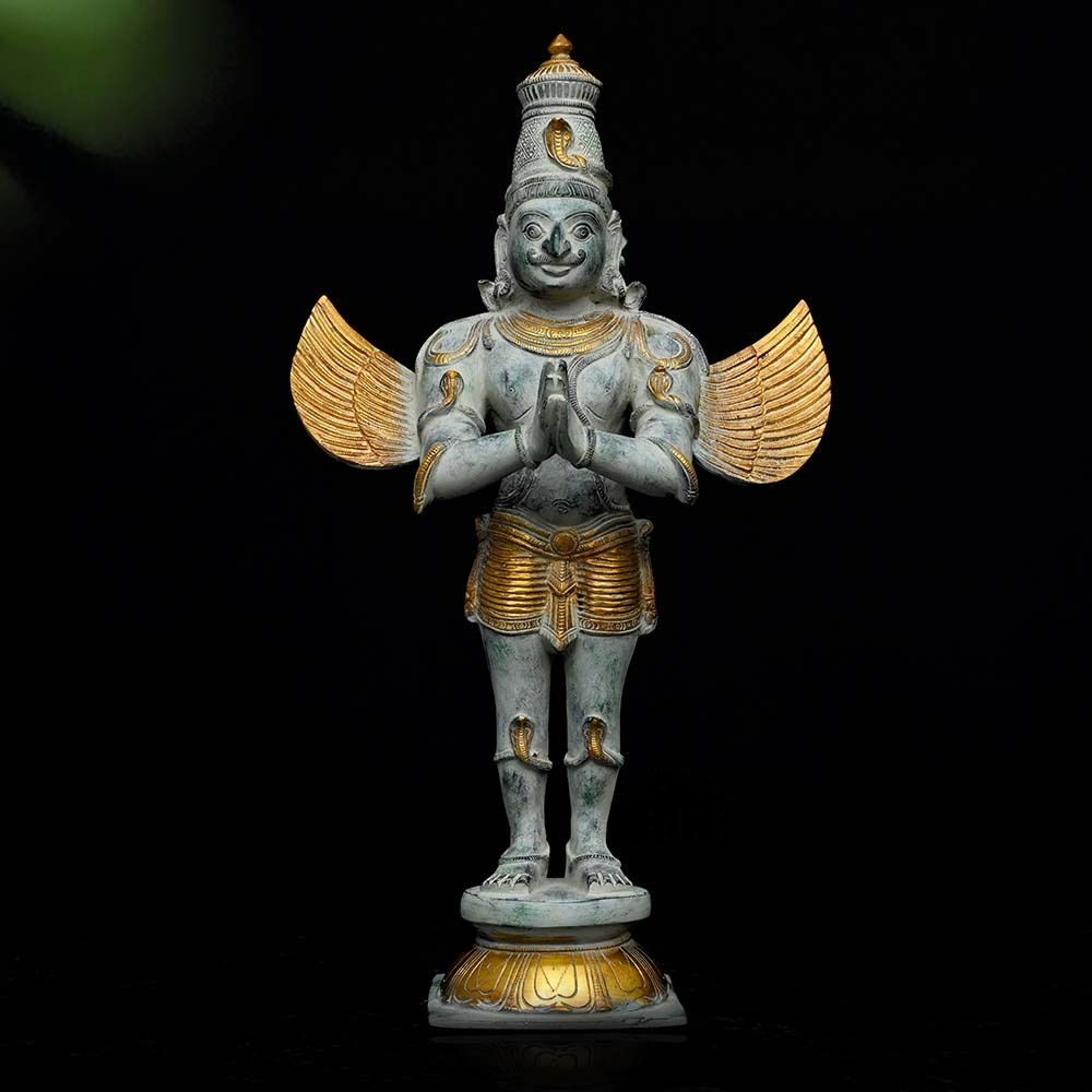 ब्रासोरा® वृंदावन वेणुगोपाल कृष्ण पीतल की प्रतिमा मोर के साथ | एंटीक नीला और सुनहरा रंग | ऊँचाई 20 इंच