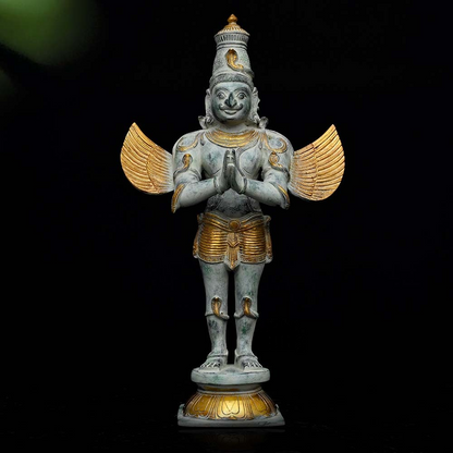 ब्रासोरा® वृंदावन वेणुगोपाल कृष्ण पीतल की प्रतिमा मोर के साथ | एंटीक नीला और सुनहरा रंग | ऊँचाई 20 इंच