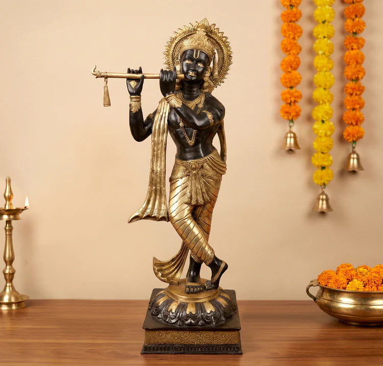 Brassaura® Brass Lord Murli Krishna Idol | Height 79 Inches