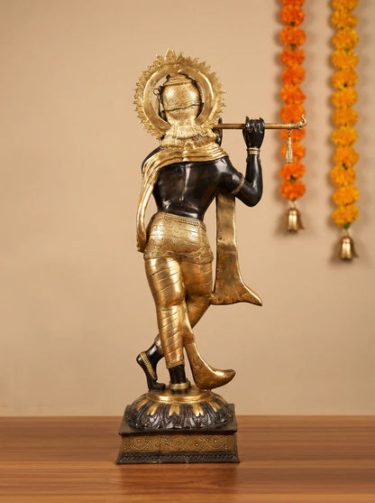 Brassaura® Brass Lord Murli Krishna Idol | Height 79 Inches