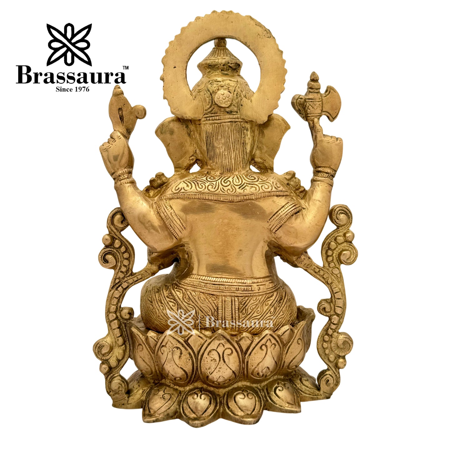 Brassaura™ Brass Big Ganesha Idol for Home and Decor | Weight 6.3 Kgs | Height 13.78 Inches