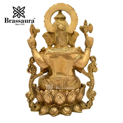 Brassaura™ Brass Big Ganesha Idol for Home and Decor | Weight 6.3 Kgs | Height 13.78 Inches