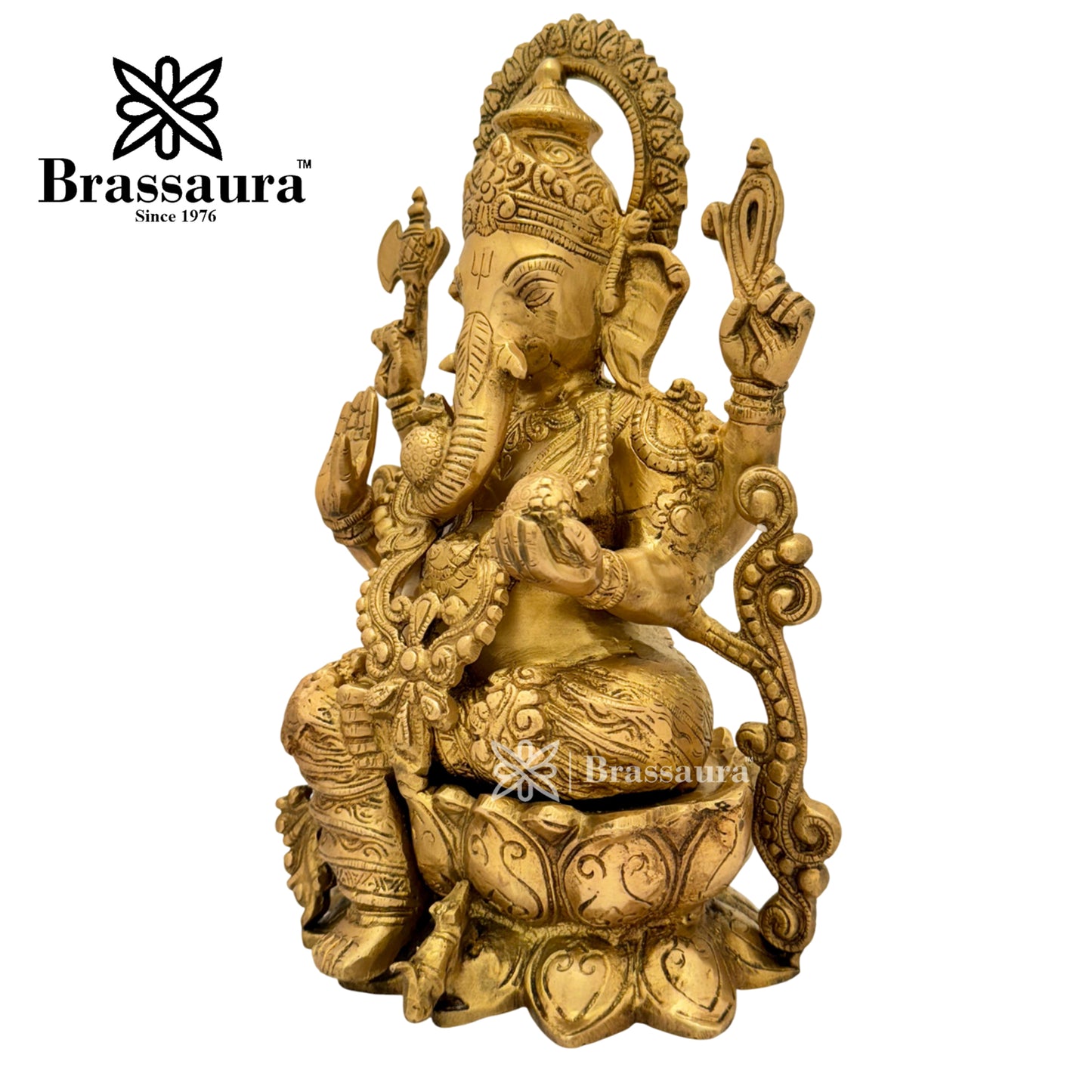 Brassaura™ Brass Big Ganesha Idol for Home and Decor | Weight 6.3 Kgs | Height 13.78 Inches