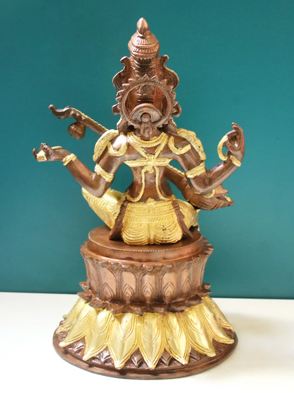 Brassaura® Brass Goddess Saraswati Statue | Height 13.6 Inches & Weight 7.60 kg