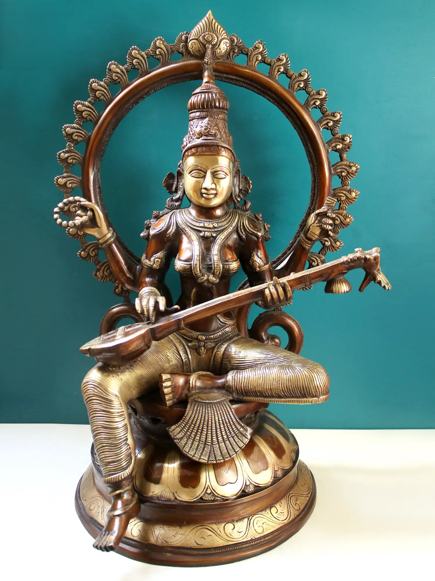 Brassaura® Brass Goddess Saraswati Statue | Height 27 Inches & Weight 33.50 kg