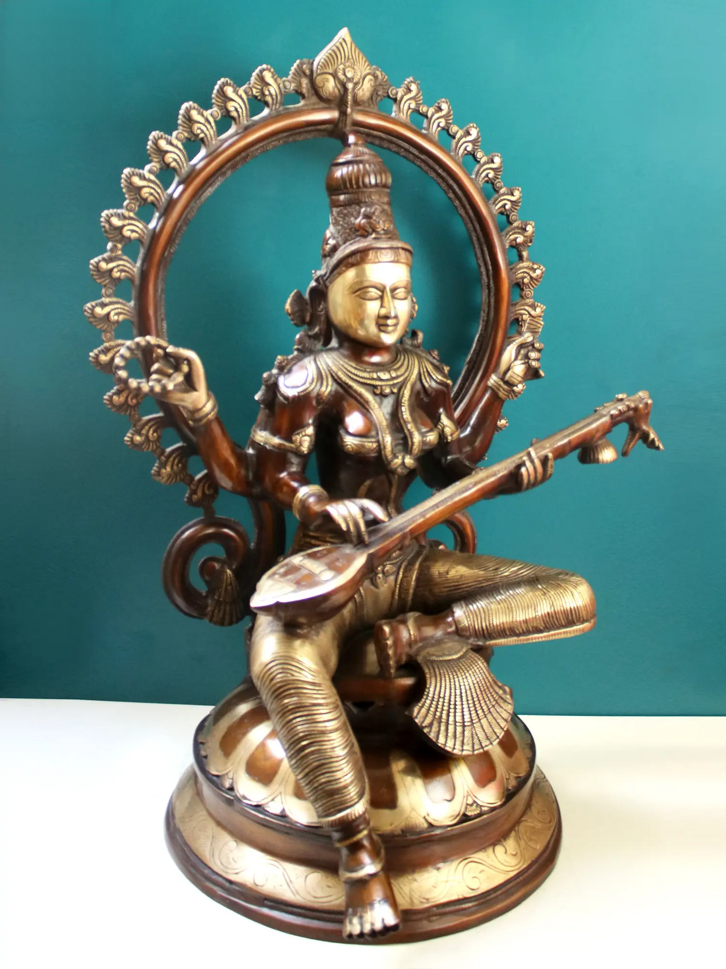 Brassaura® Brass Goddess Saraswati Statue | Height 27 Inches & Weight 33.50 kg