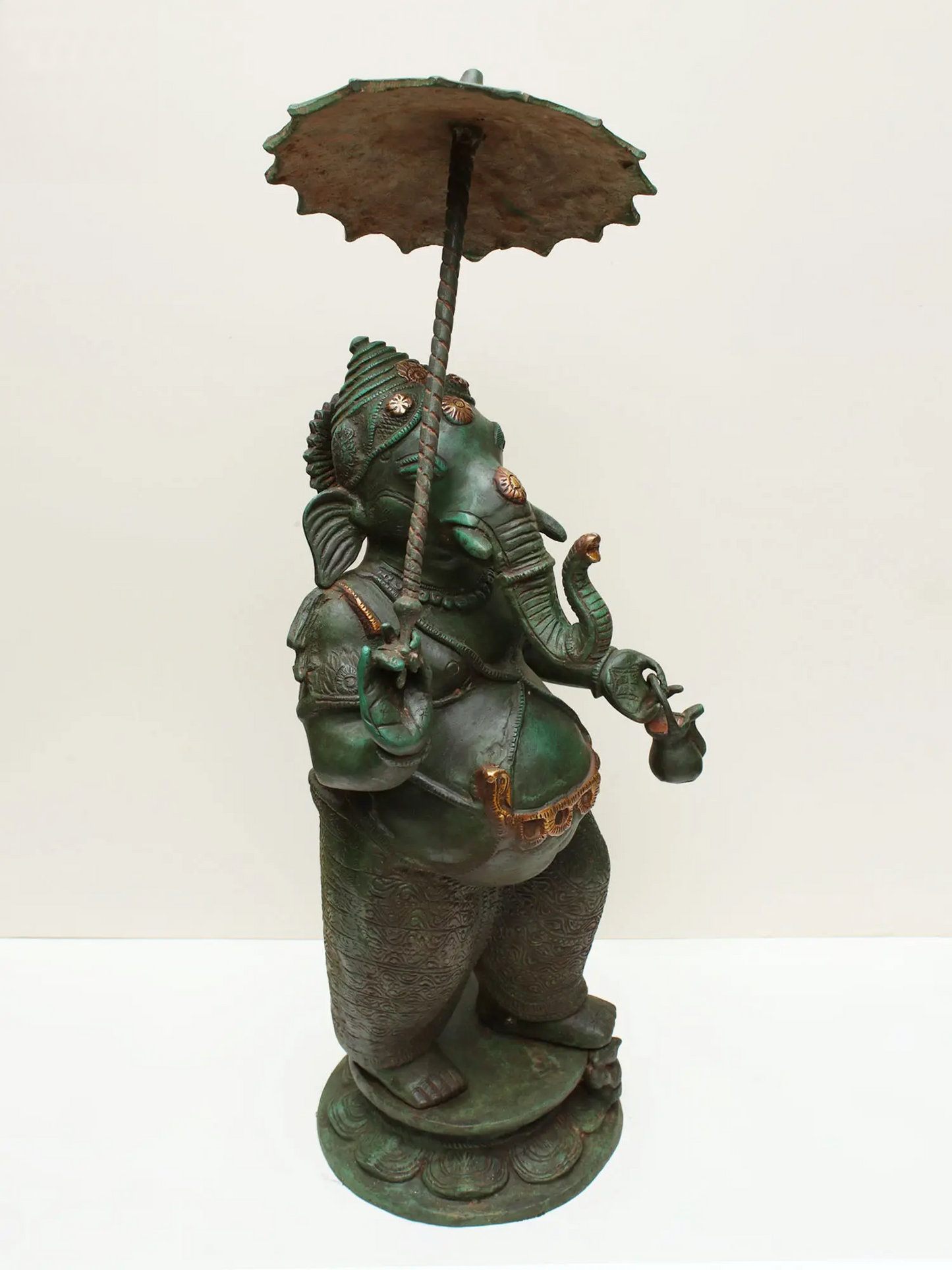 Brassaura® Lord Ganesha with Parasol and Kamandalu | Pure Brass | Height 28 Inches & Weight 16 kgs