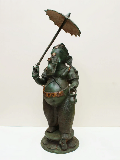 Brassaura® Lord Ganesha with Parasol and Kamandalu | Pure Brass | Height 28 Inches & Weight 16 kgs