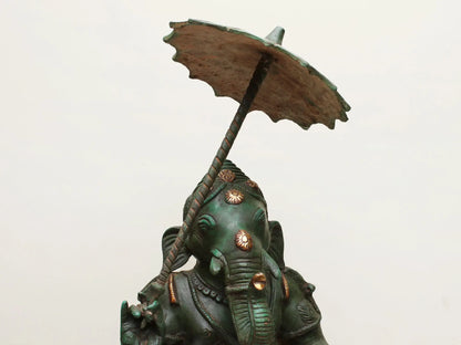 Brassaura® Lord Ganesha with Parasol and Kamandalu | Pure Brass | Height 28 Inches & Weight 16 kgs