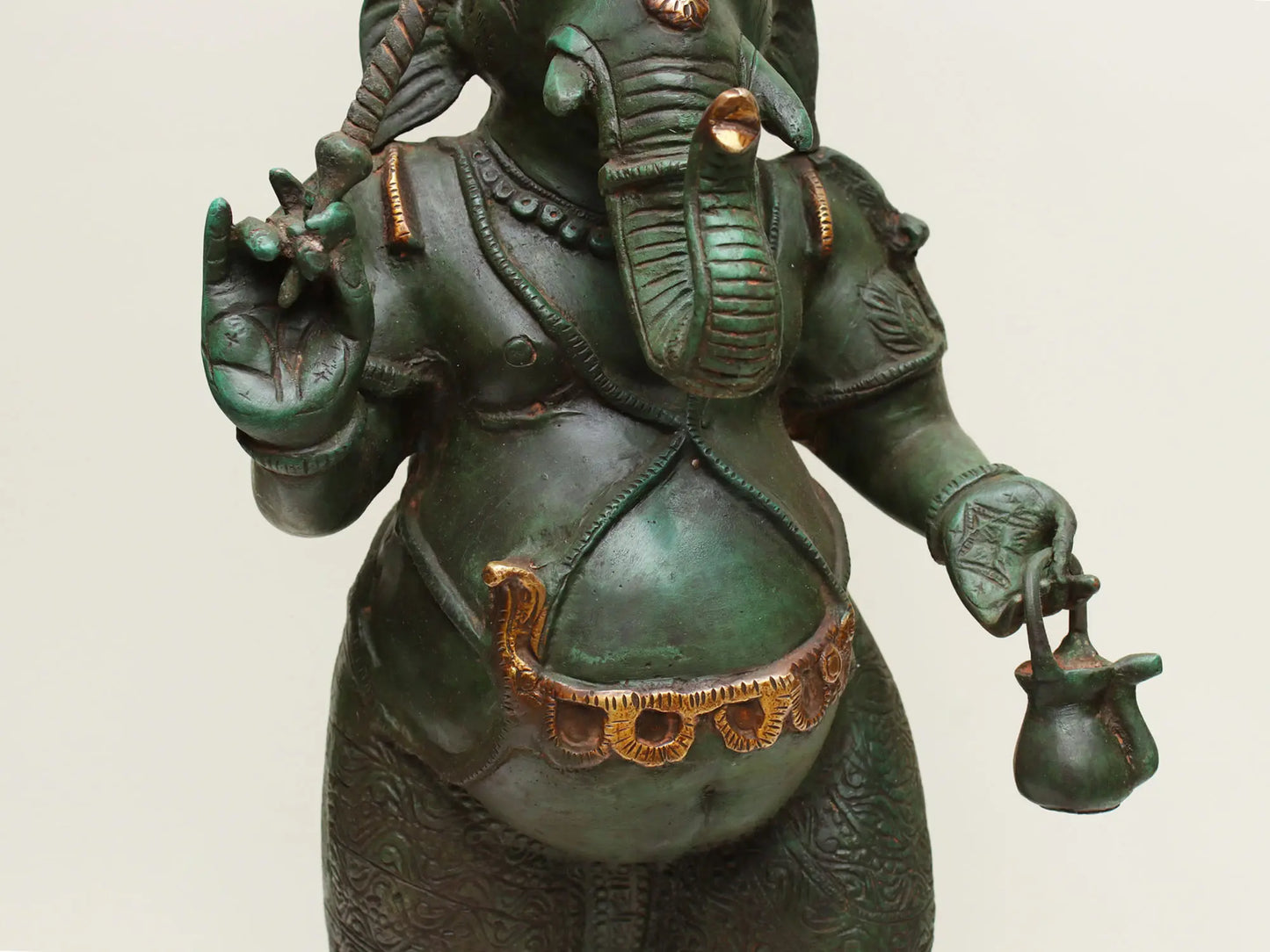 Brassaura® Lord Ganesha with Parasol and Kamandalu | Pure Brass | Height 28 Inches & Weight 16 kgs