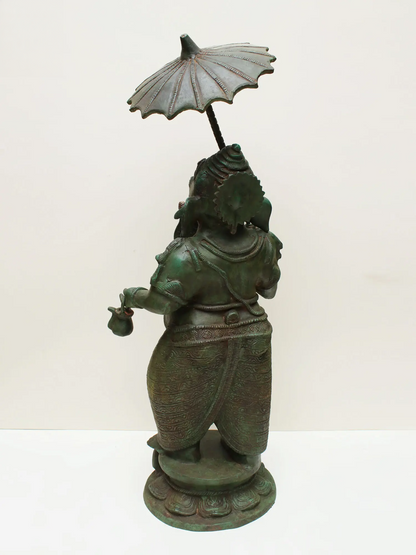 Brassaura® Lord Ganesha with Parasol and Kamandalu | Pure Brass | Height 28 Inches & Weight 16 kgs