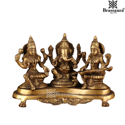 Brassaura™ Traditional Brass Laxmi Ganesha Saraswati Murti – Height 7 Inches & Weight 3.3 Kgs