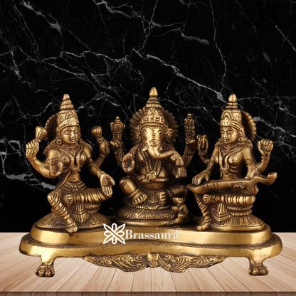 Brassaura™ Traditional Brass Laxmi Ganesha Saraswati Murti – Height 7 Inches & Weight 3.3 Kgs