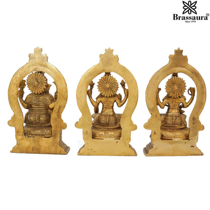 Brassaura™ Artistic Brass Antique Laxmi Ganesha Saraswati Idol – Height 11.5 Inches & Weight 12 Kgs | Devotional Accent