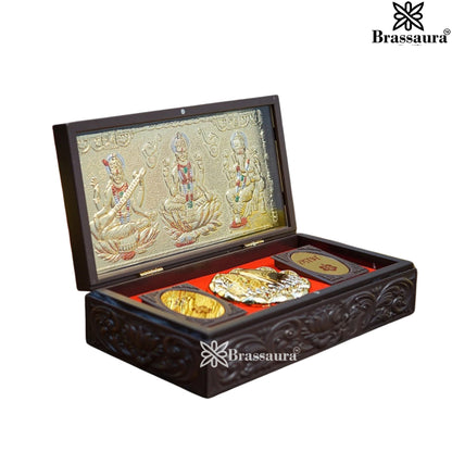 Brass Royal Golden Lakshmi Ganesh Saraswati Weight 0.5 Kg & Height 2.5 Inch