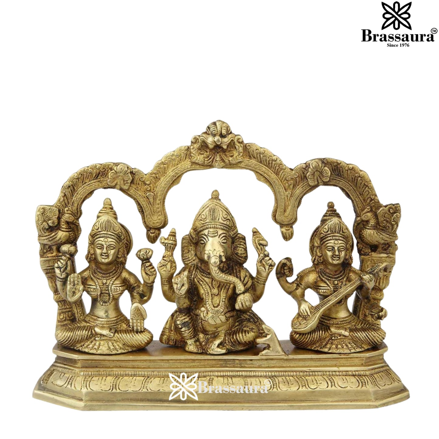 Brassaura™ Brass Antique Laxmi Ganesha Saraswati Murti – Height 7 Inches & Weight 2.9 Kgs | Home & Temple Idol