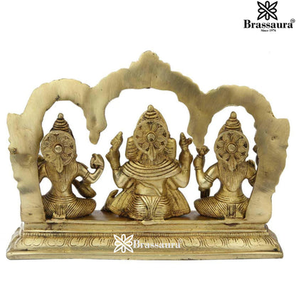 Brassaura™ Brass Antique Laxmi Ganesha Saraswati Murti – Height 7 Inches & Weight 2.9 Kgs | Home & Temple Idol