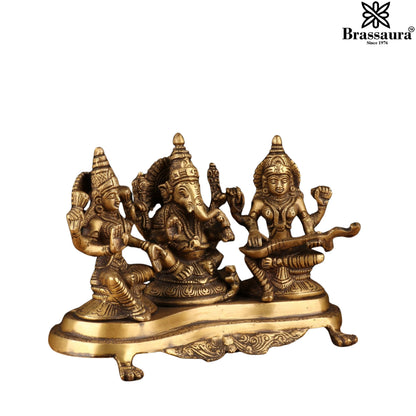 Brassaura™ Traditional Brass Laxmi Ganesha Saraswati Murti – Height 7 Inches & Weight 3.3 Kgs