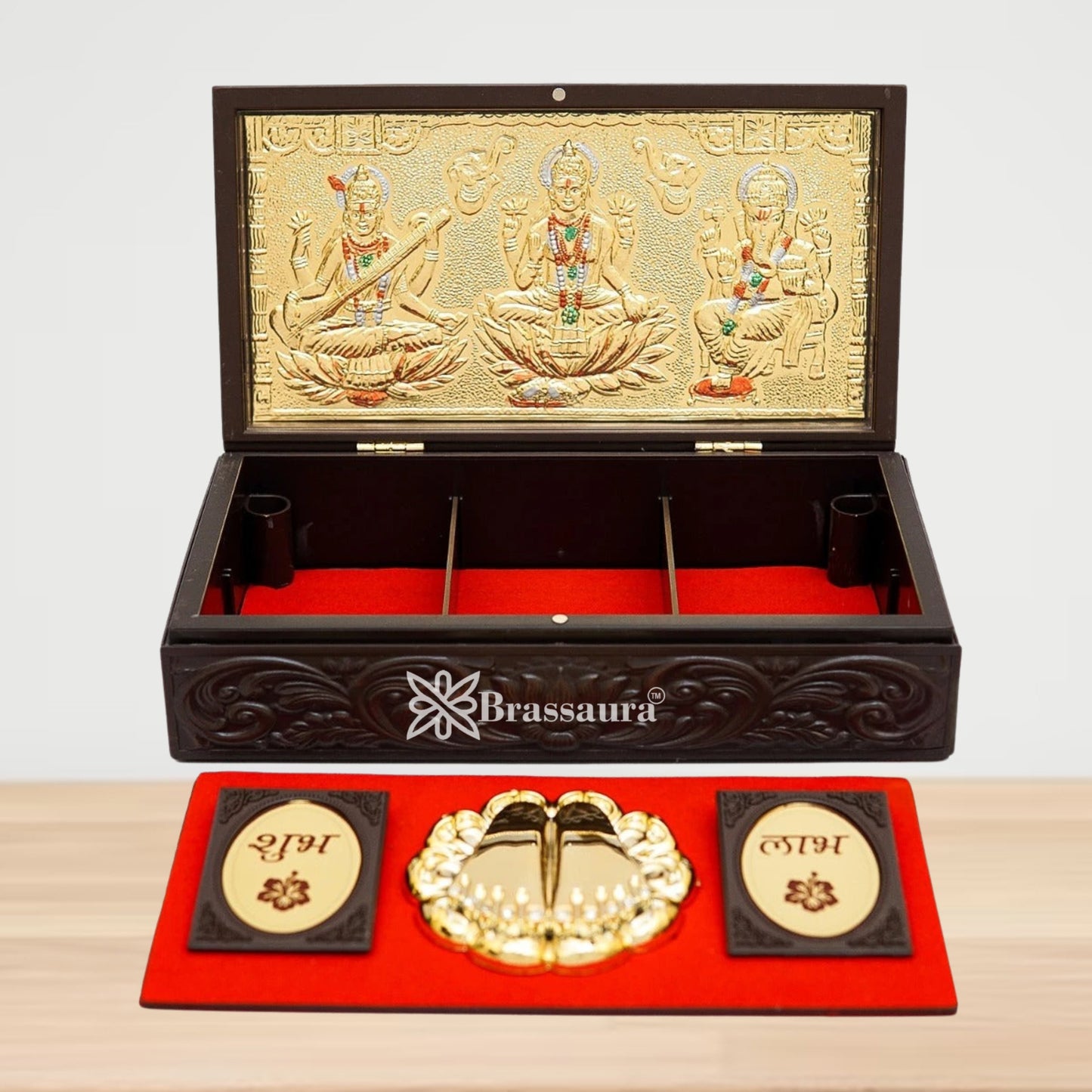 Brass Royal Golden Lakshmi Ganesh Saraswati Weight 0.5 Kg & Height 2.5 Inch