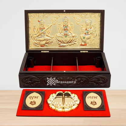 Brass Royal Golden Lakshmi Ganesh Saraswati Weight 0.5 Kg & Height 2.5 Inch