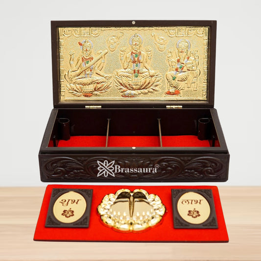 Brass Royal Golden Lakshmi Ganesh Saraswati Weight 0.5 Kg & Height 2.5 Inch