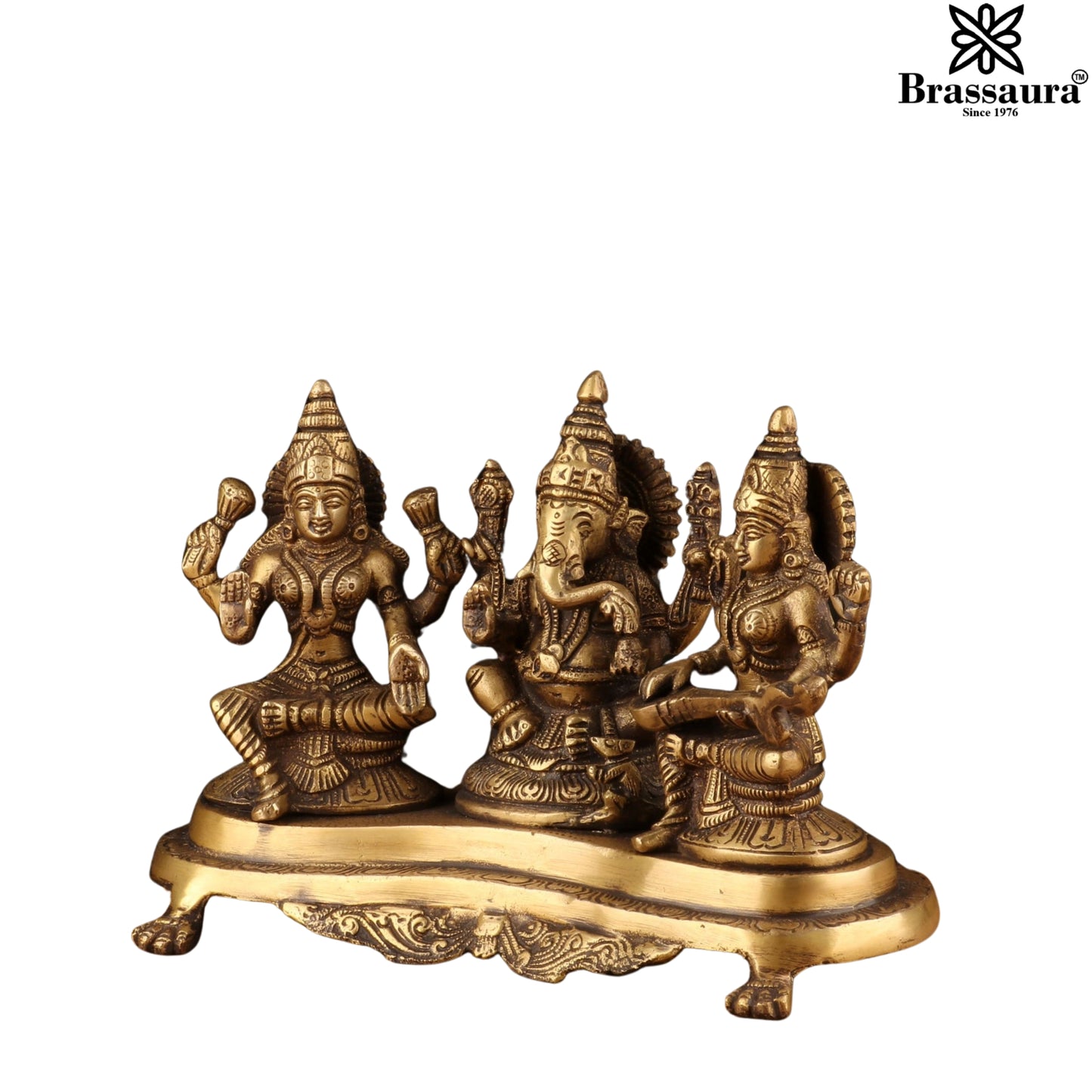 Brassaura™ Traditional Brass Laxmi Ganesha Saraswati Murti – Height 7 Inches & Weight 3.3 Kgs