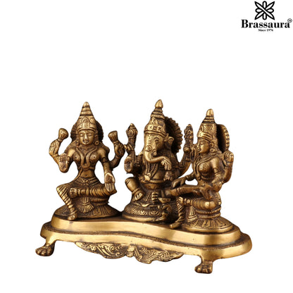 Brassaura™ Traditional Brass Laxmi Ganesha Saraswati Murti – Height 7 Inches & Weight 3.3 Kgs