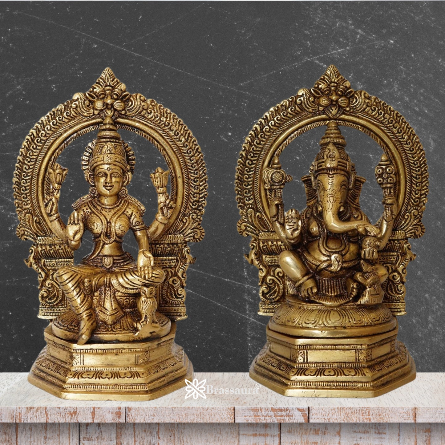 Brassaura™ Brass Laxmi Ganesh Statue – Height 9.5 Inches & Weight 6.4 Kgs | Hindu God Murti