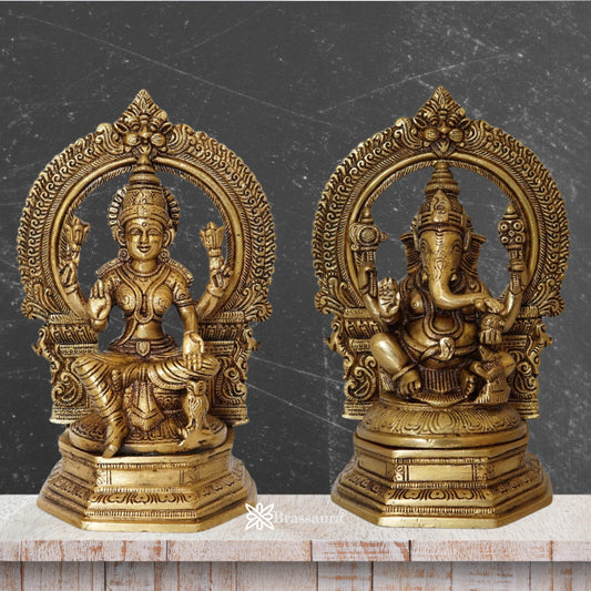 Brassaura™ Brass Laxmi Ganesh Statue – Height 9.5 Inches & Weight 6.4 Kgs | Hindu God Murti