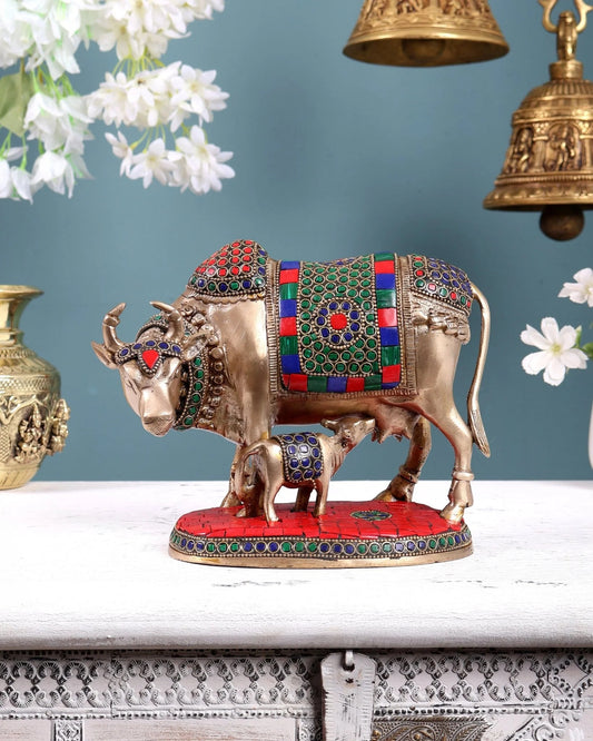 Brassaura® Brass Cow and Calf Statue | Height 7 Inches