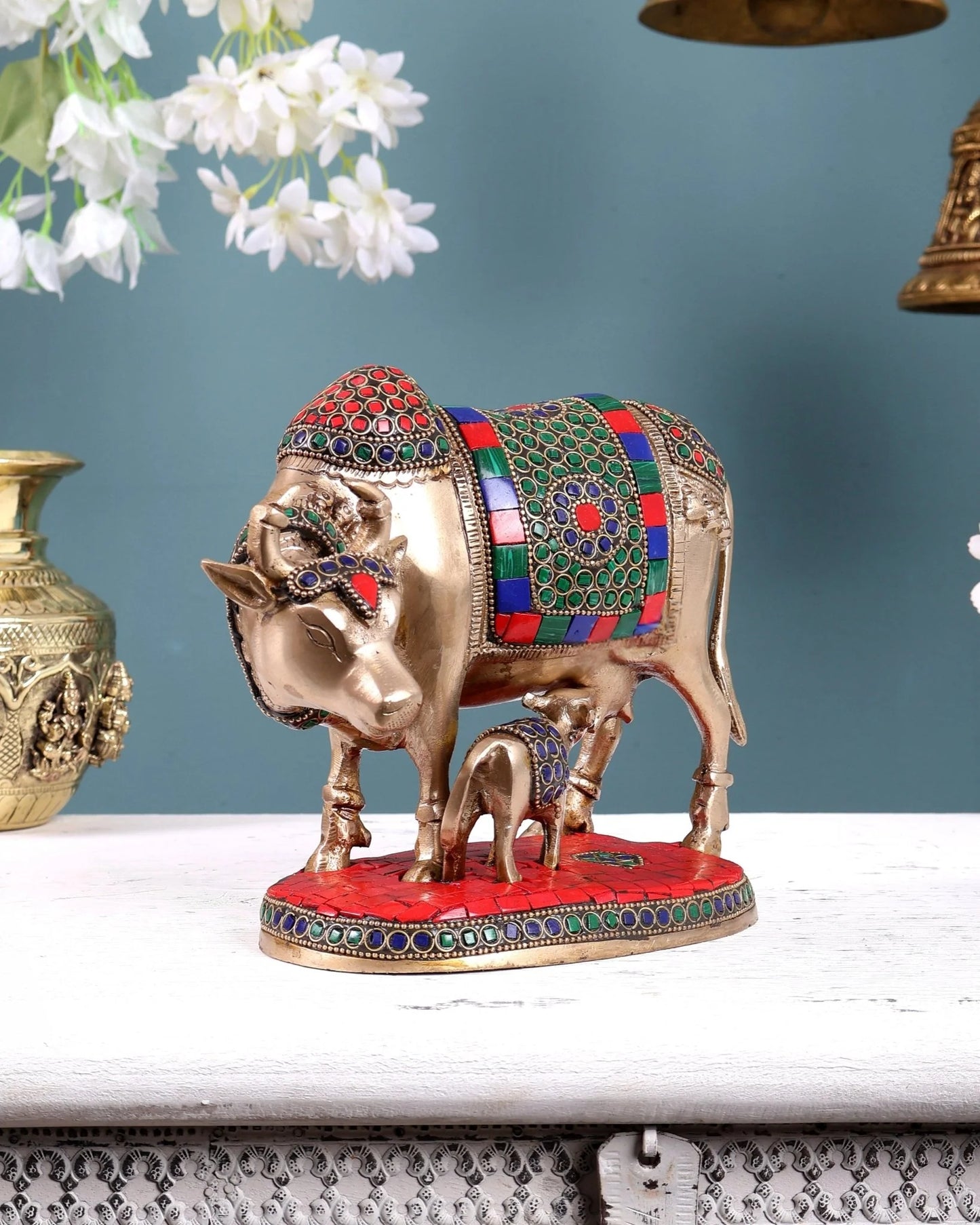 Brassaura® Brass Cow and Calf Statue | Height 7 Inches