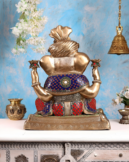 Brassaura® Brass Puna Ganesh Shreemant Dagduseth Halwai Ganapati Statue | Height 19 Inches