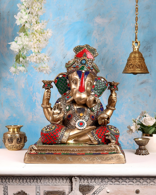 Brassaura® Brass Puna Ganesh Shreemant Dagduseth Halwai Ganapati Statue | Height 19 Inches